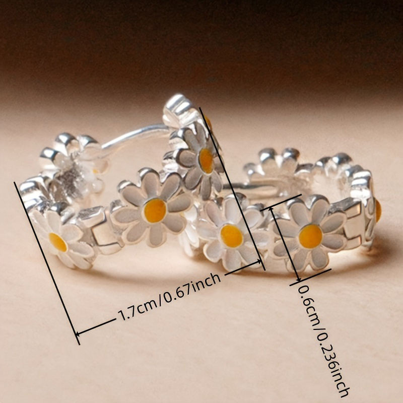 Women's Daisy Enamel Flower Ring Earrings Set
